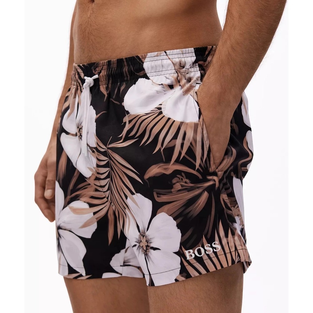 BOSS by Hugo Boss Turtle Tropical Hibiscus Floral Swim Trunks Shorts Large EUC